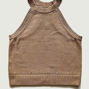 BANANA REPUBLIC Open Stitch Sweater Tank Halter Racerback Sleeveless Oatmeal M